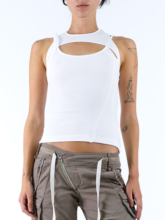 Layered Cut-Out Tank Top - White
