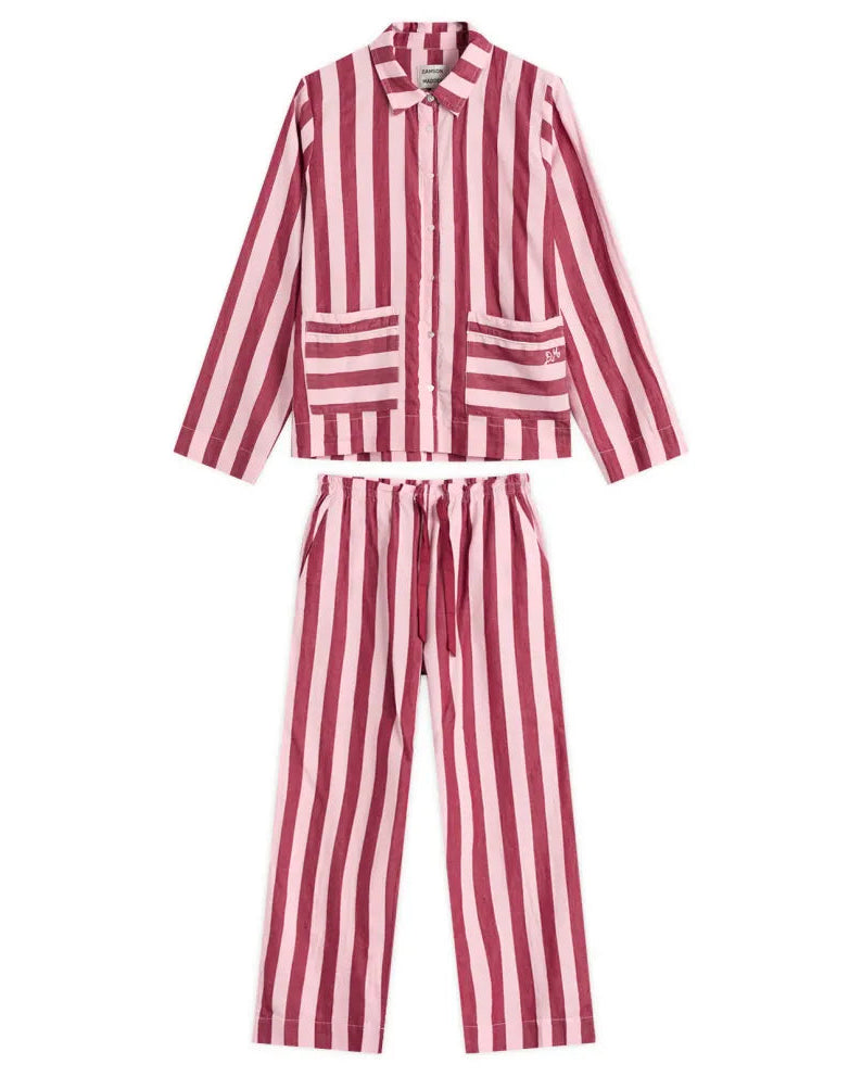 Florine PJ Set Burg/Pink Wide Stripe