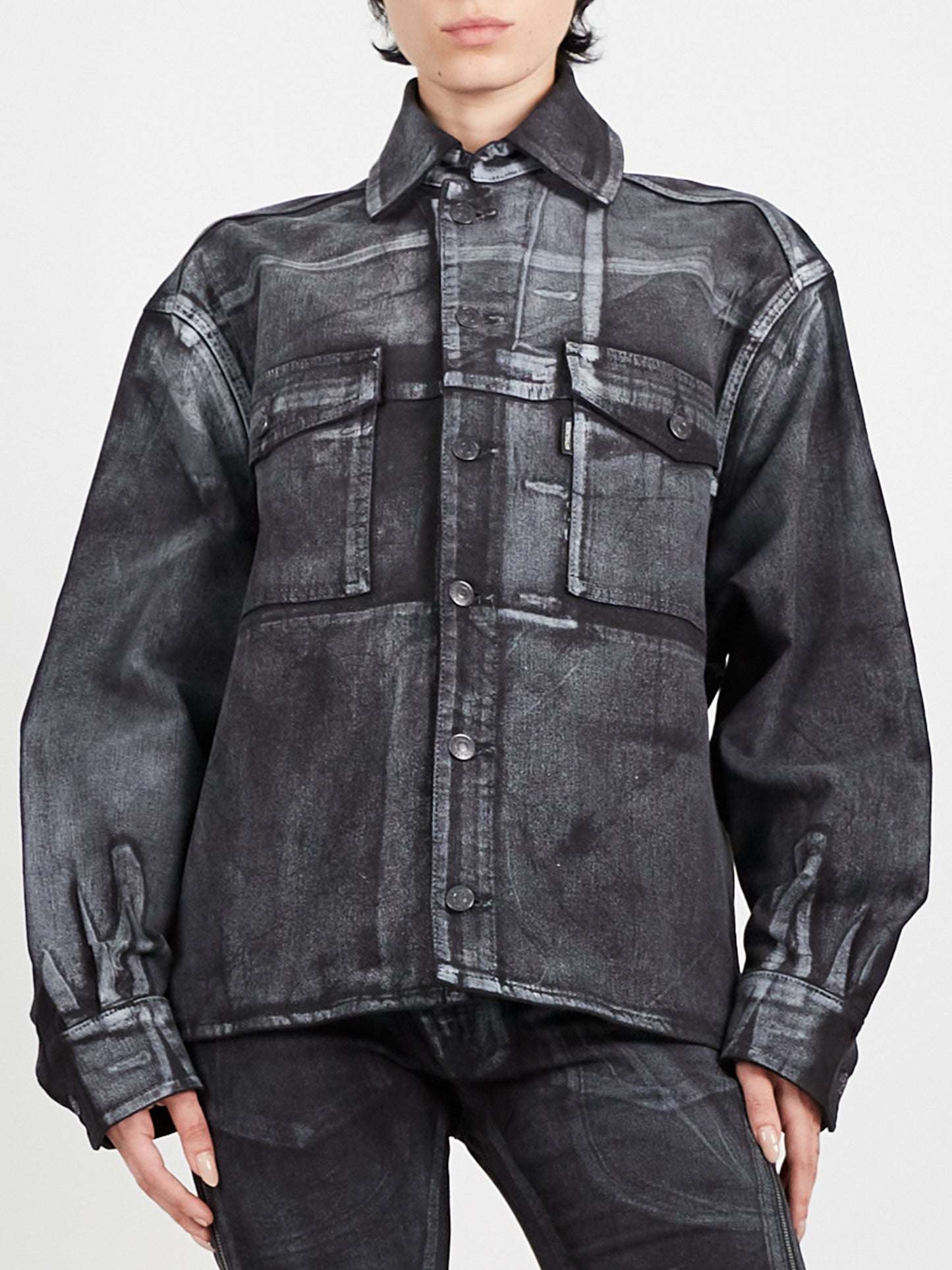 Oversized Denim Jacket - Black / White Paint
