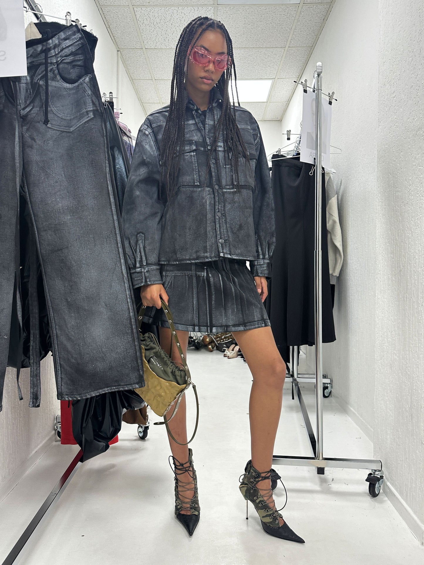 Oversized Denim Jacket - Black / White Paint