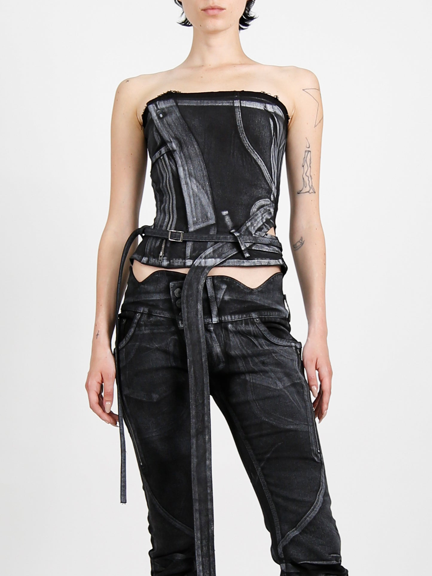 Denim Tube Top - Black / White Paint