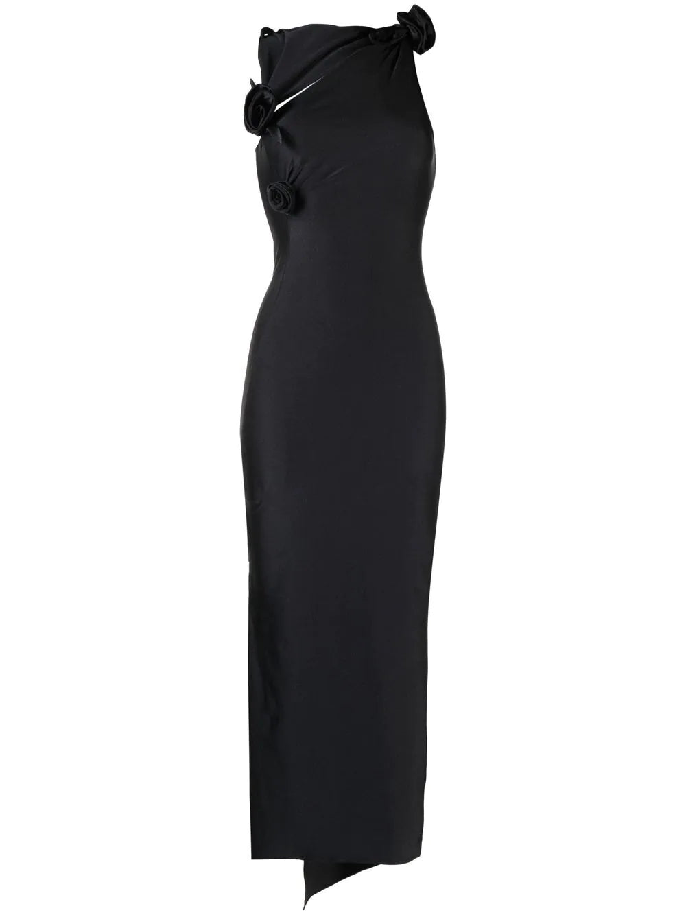 Asymmetric Flower Gown - Black