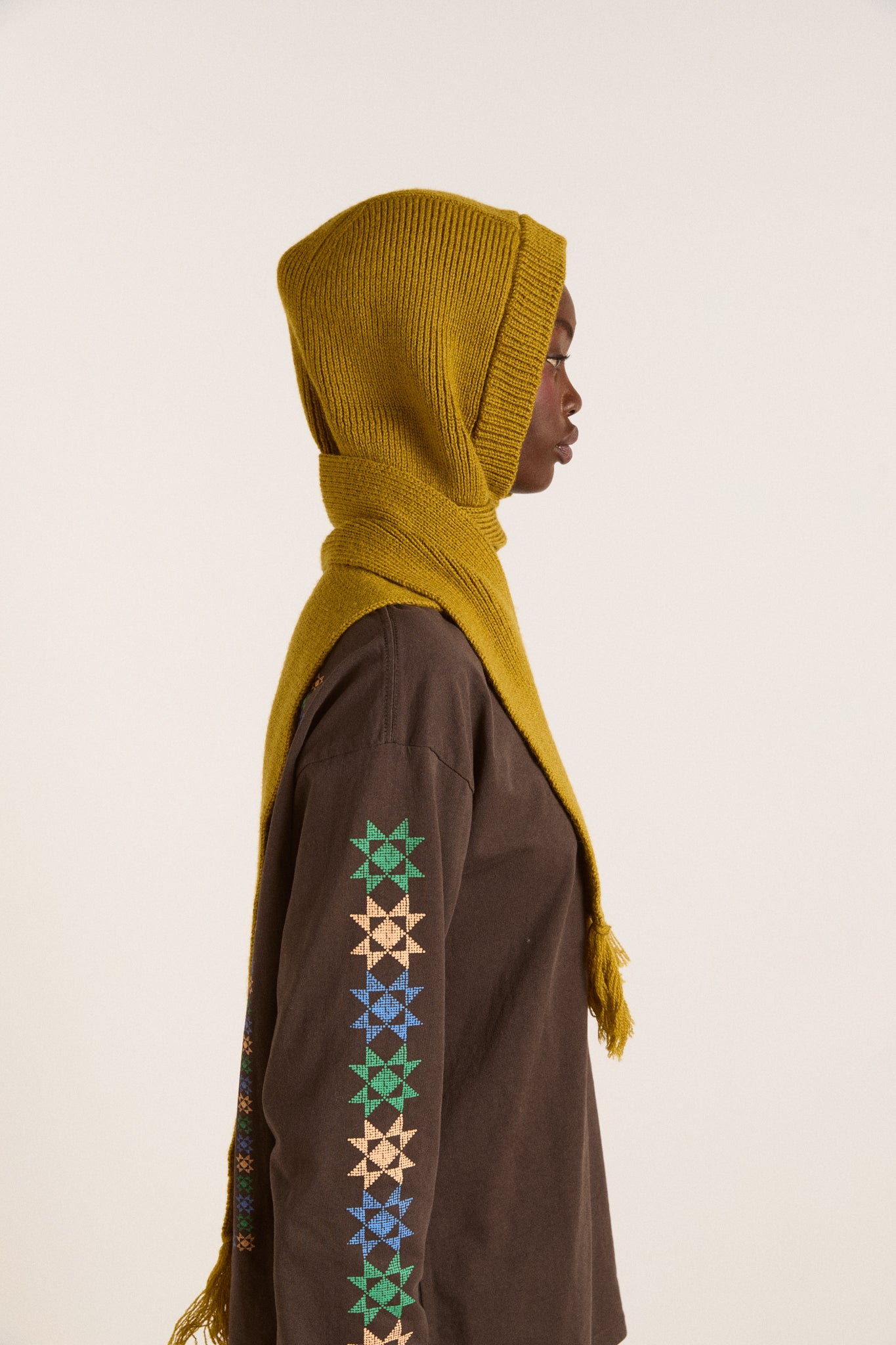 Tassel Hooded Scarf Olive