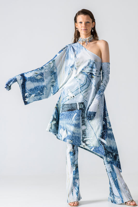 The Wing Dress in Denim Patch