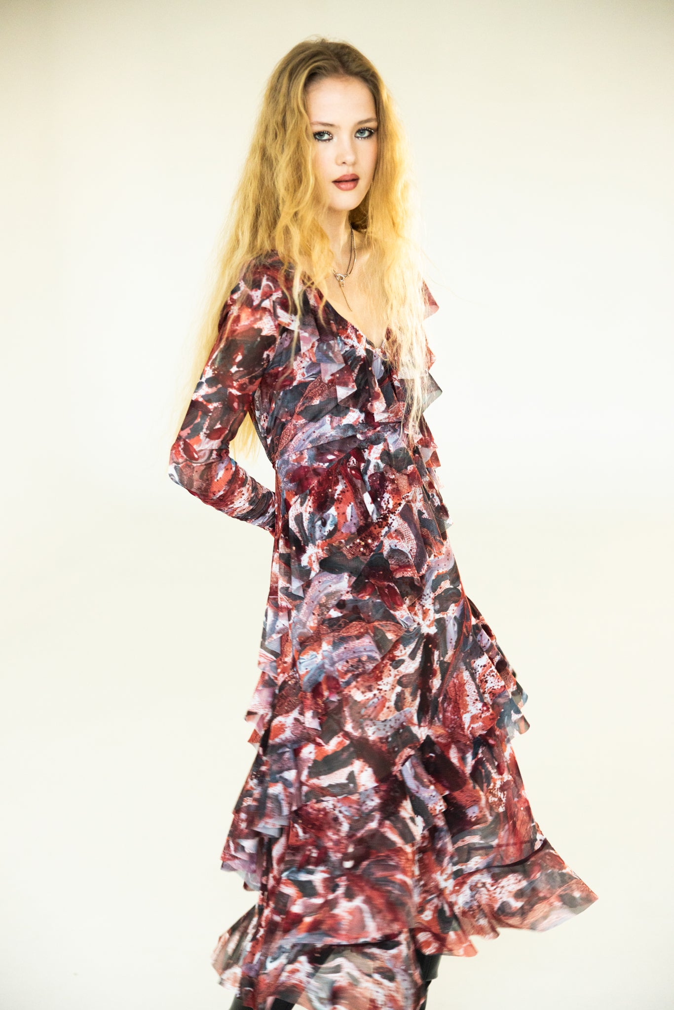 The Frill maxi dress in Painted Lace