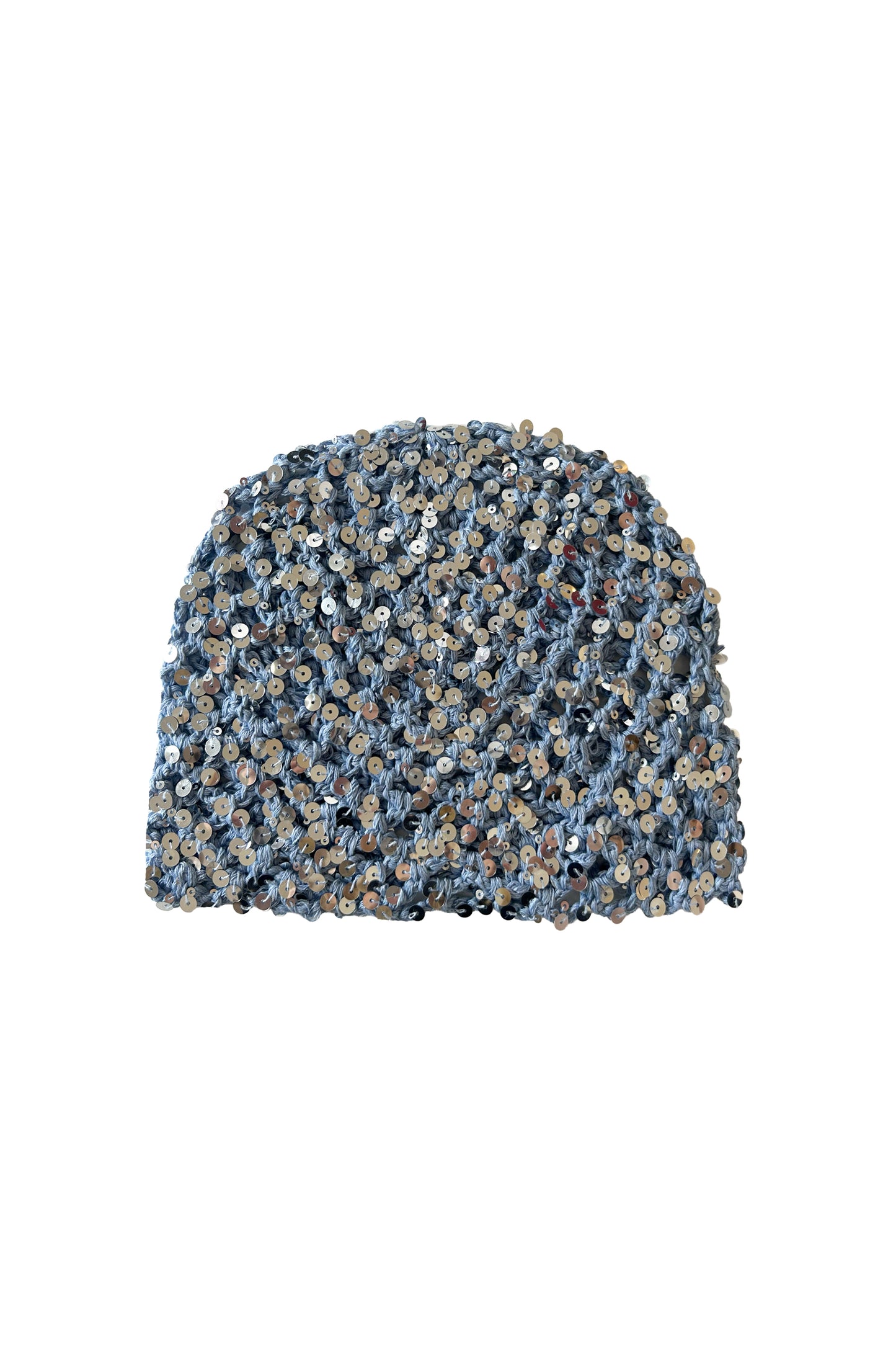 The Sequin Crochet Cap in Dusty Blue