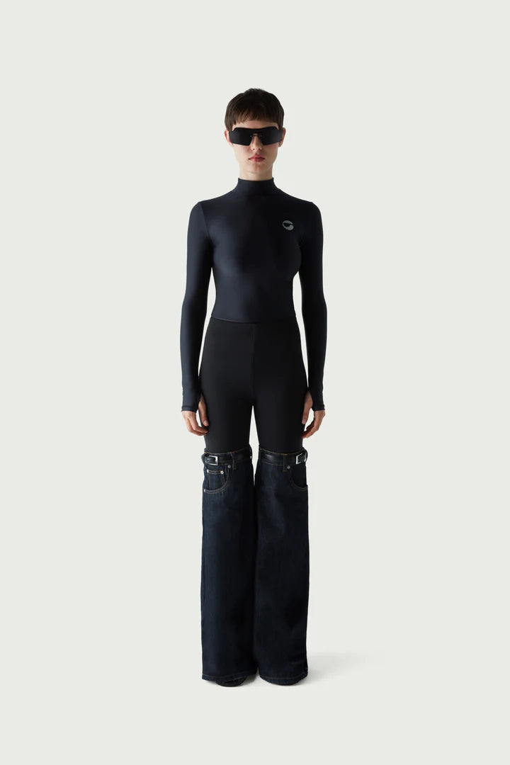Hybrid Denim Flare Trousers - Navy