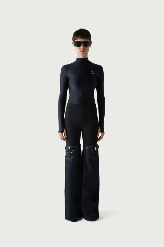 Hybrid Denim Flare Trousers - Navy
