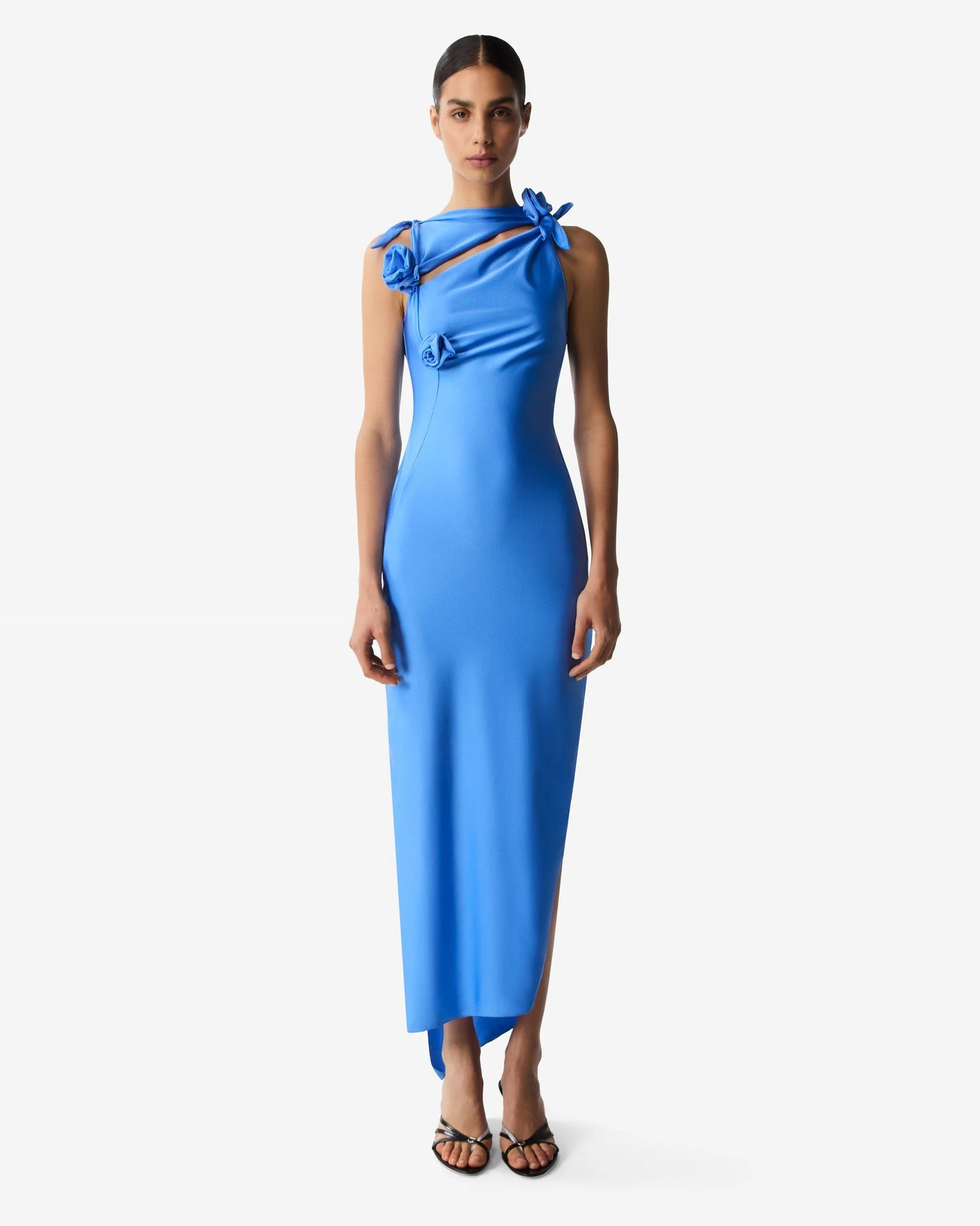 Asymmetric Flower Gown Blue