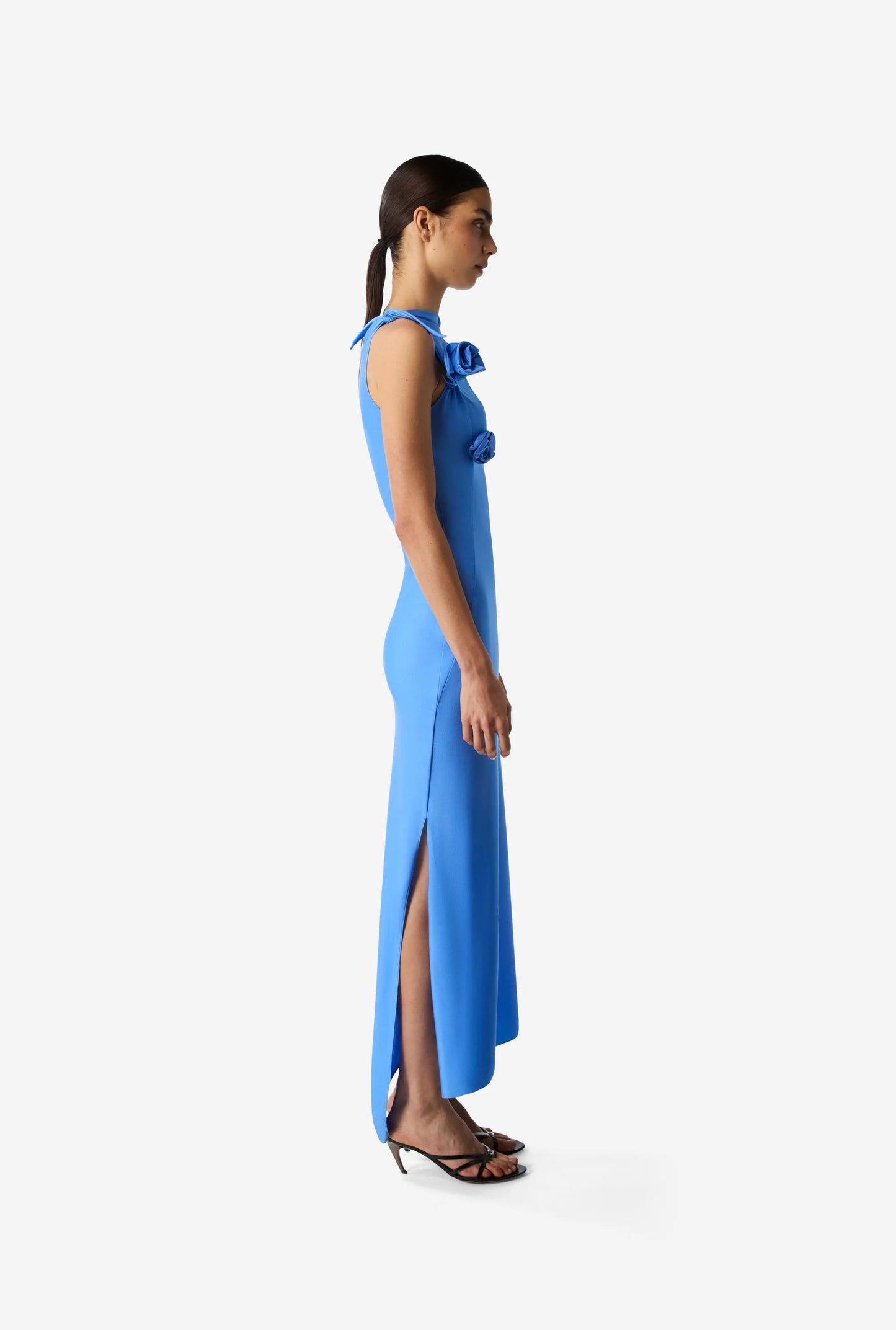 Asymmetric Flower Gown Blue