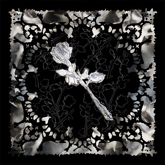 The Silver Rose Silk Scarf 130 x 130 cm