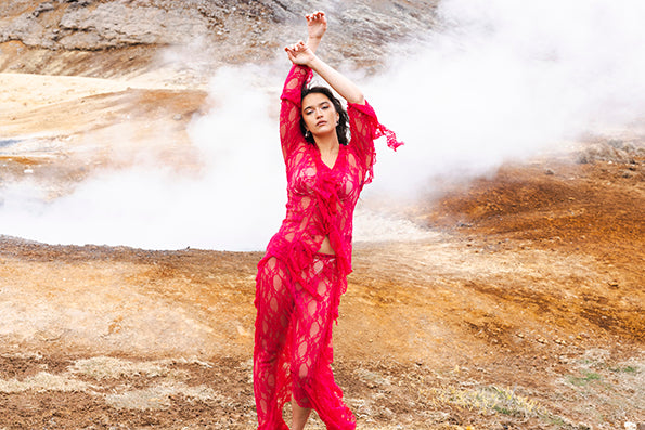 The Butterfly Shirt in Hot Pink Lace