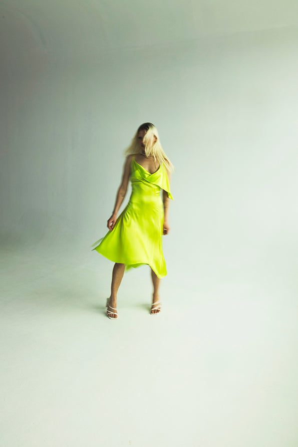 The Flared Dress in Lime green