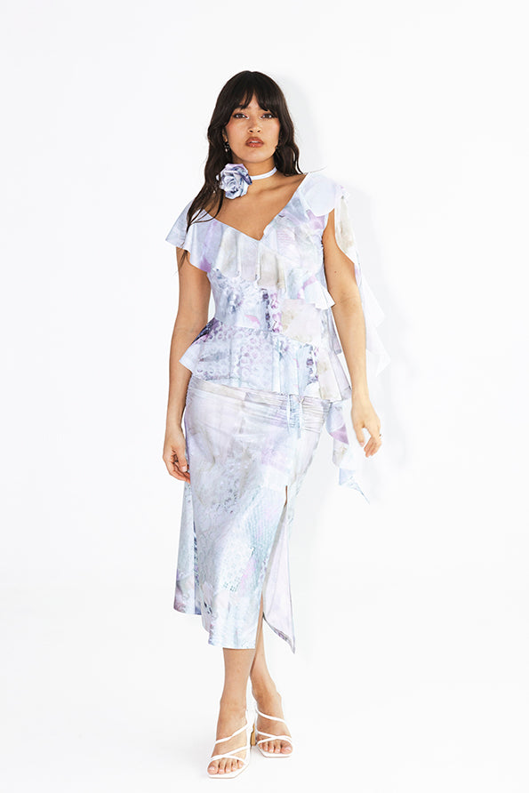The Gathered Skirt in Pink Textile