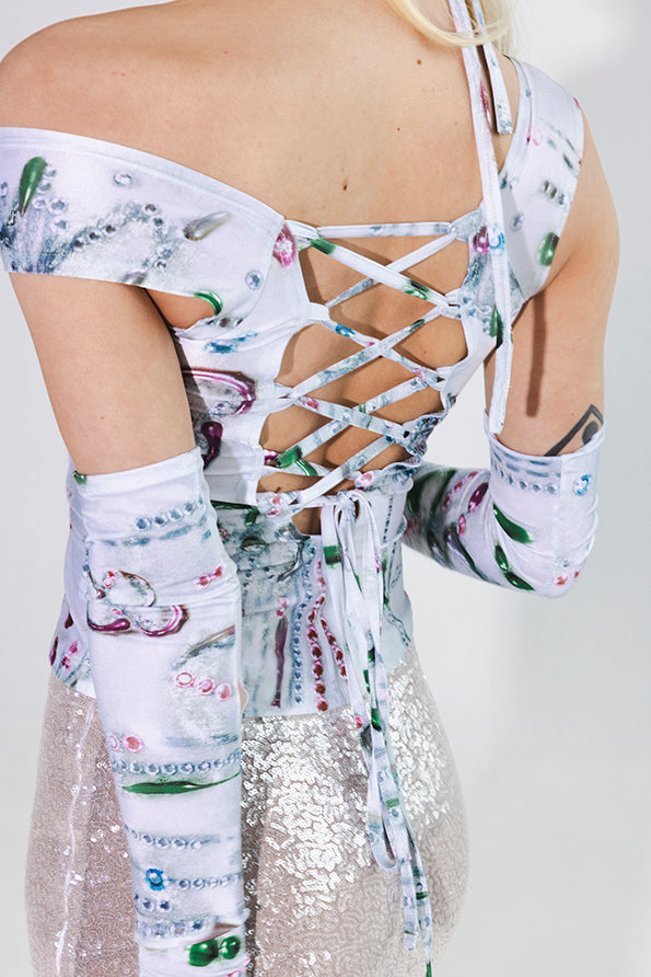 Off Shoulder Top in Silver Flower