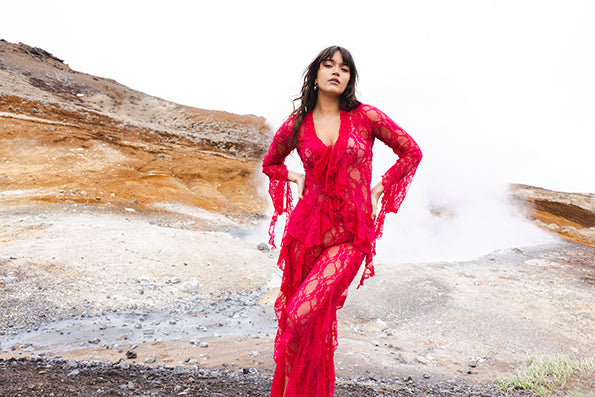 The Butterfly Shirt in Hot Pink Lace