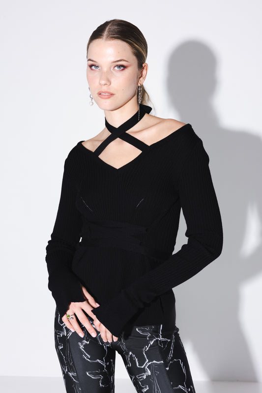 The Tie-Knit Top - Black