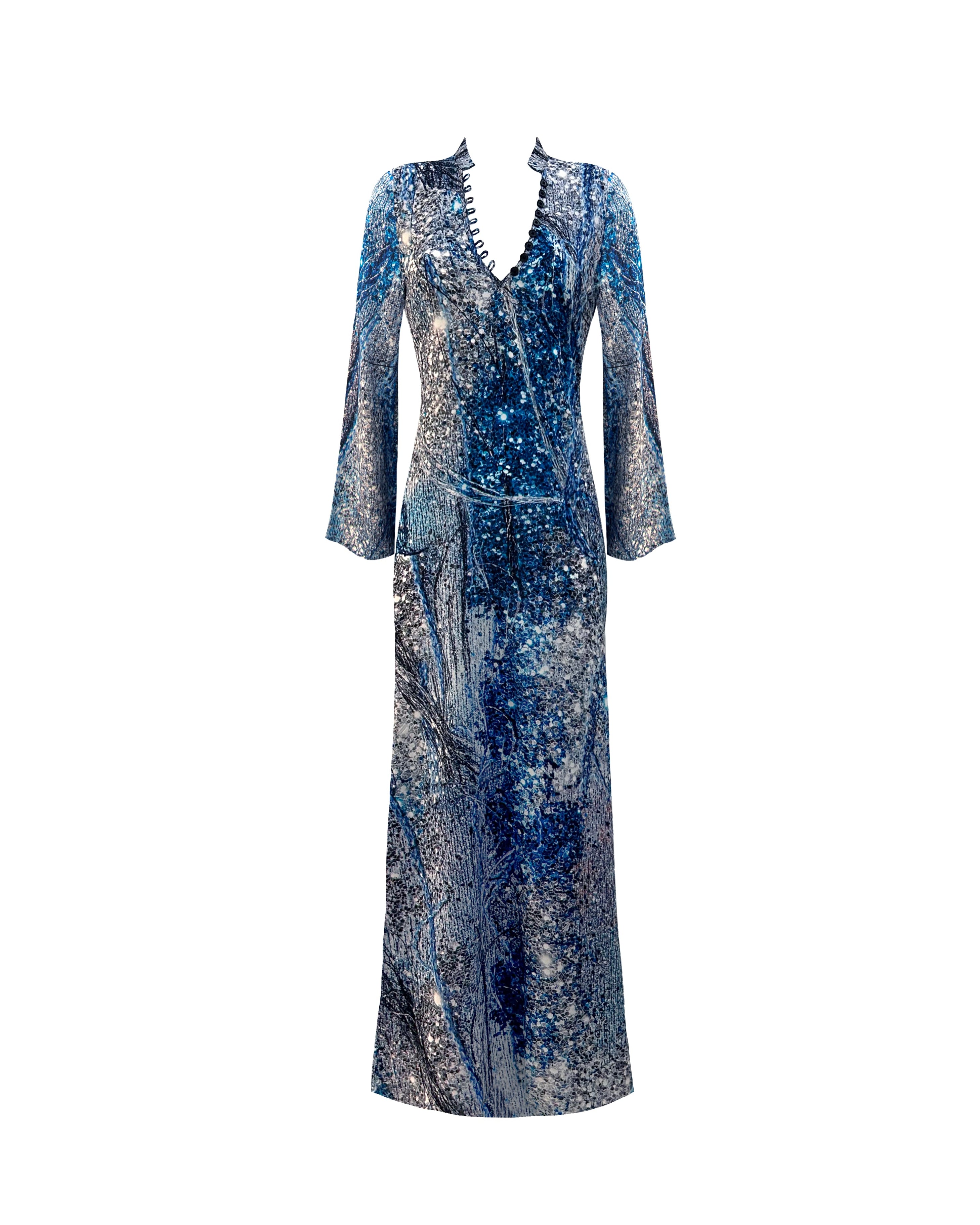 bohemian silk dress HELENA Bohemian Silk Plunge Neck Fair Maiden Maxi Dress in Trellis Garden