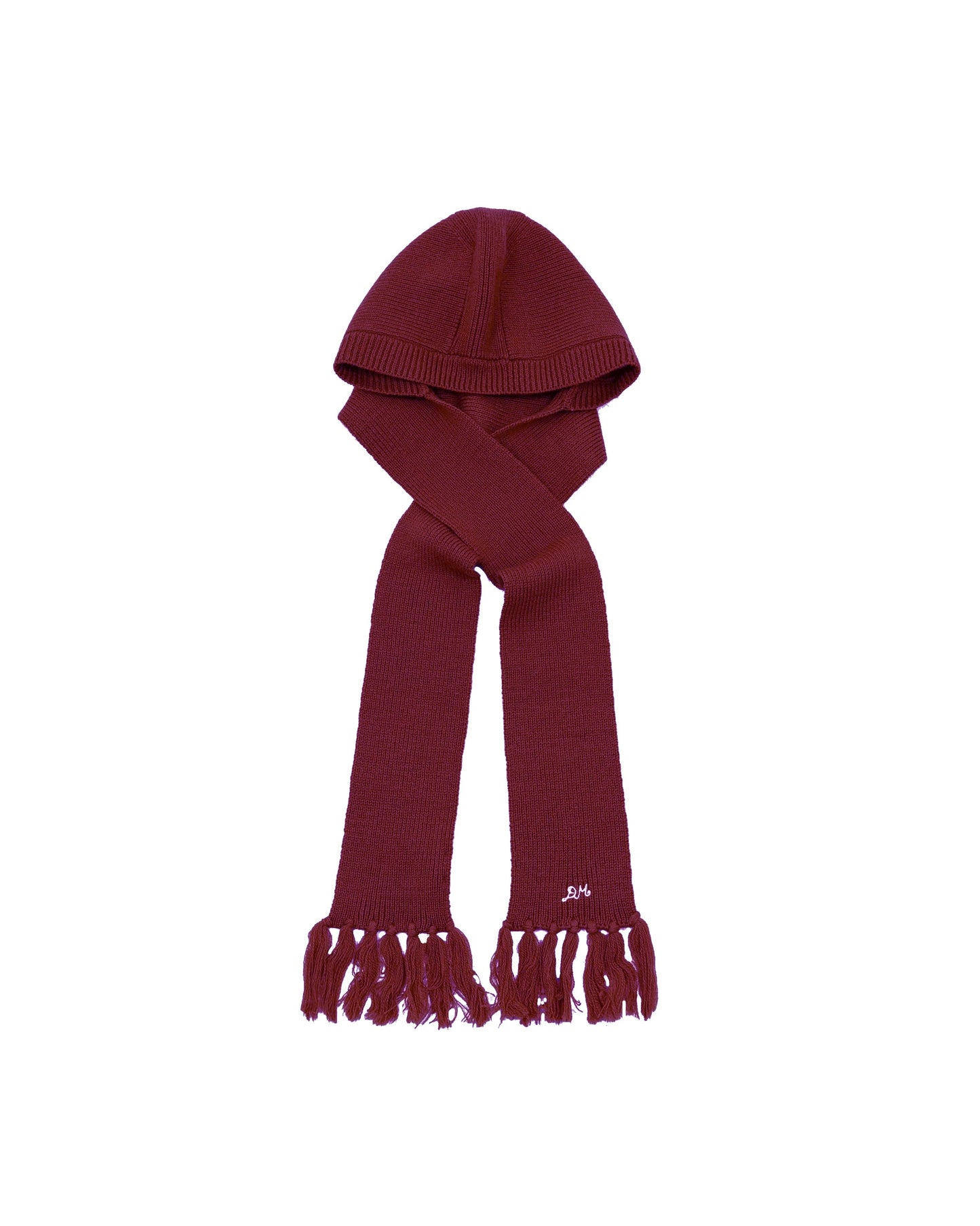 Tassel Hooded Scarf in Burg