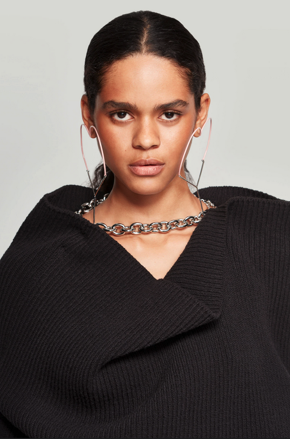 Draped Chain Ribbed Sweater