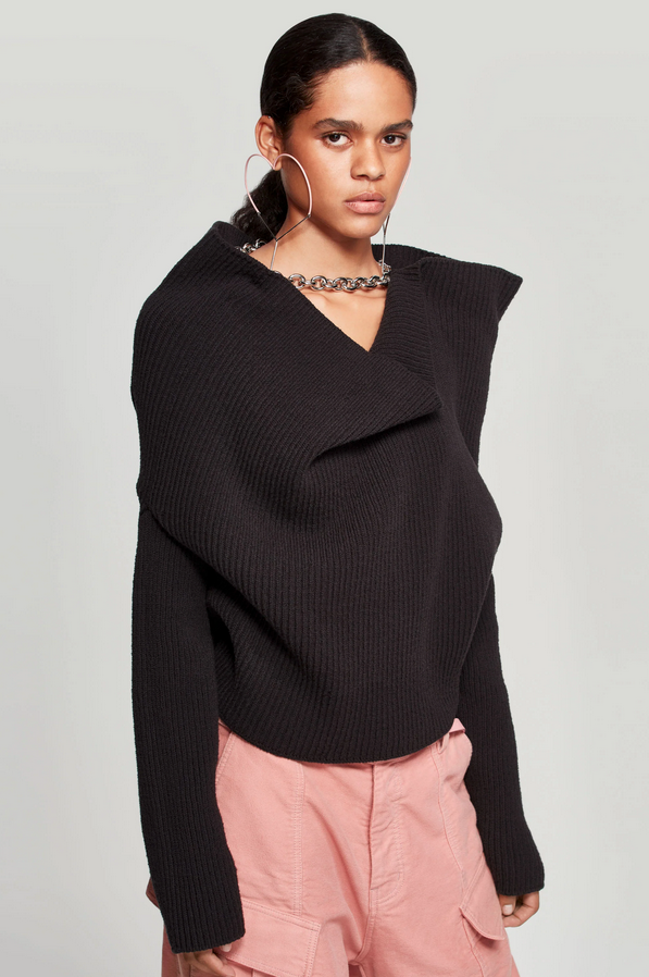 Draped Chain Ribbed Sweater