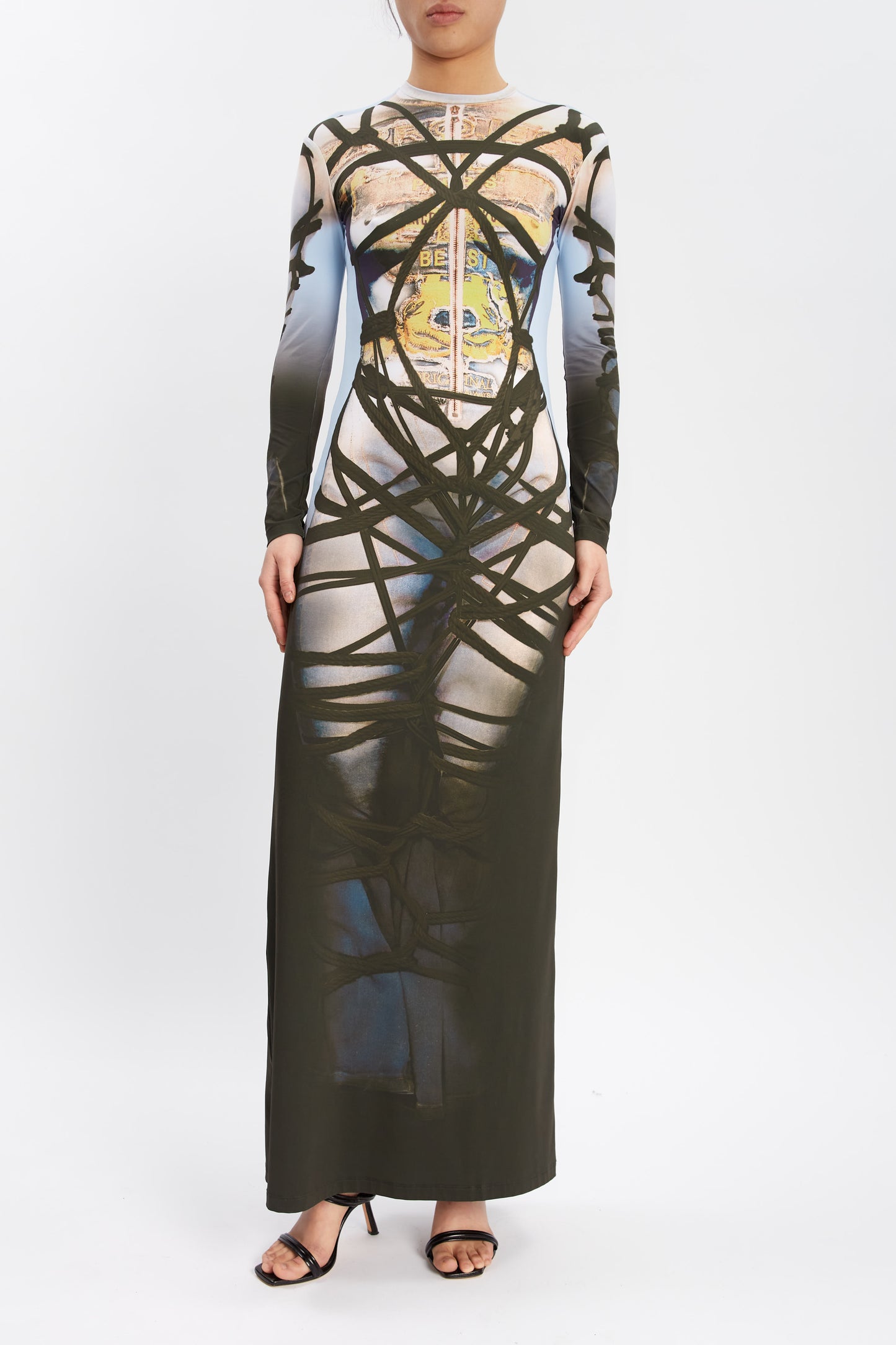 BONDAGE PRINT LONG SLEEVE DRESS