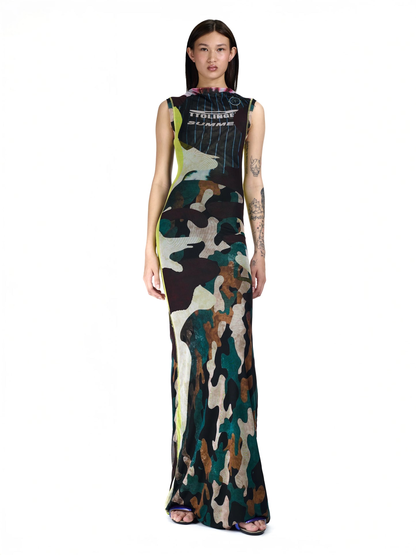 Mesh Maxi Gown - Morph Camo