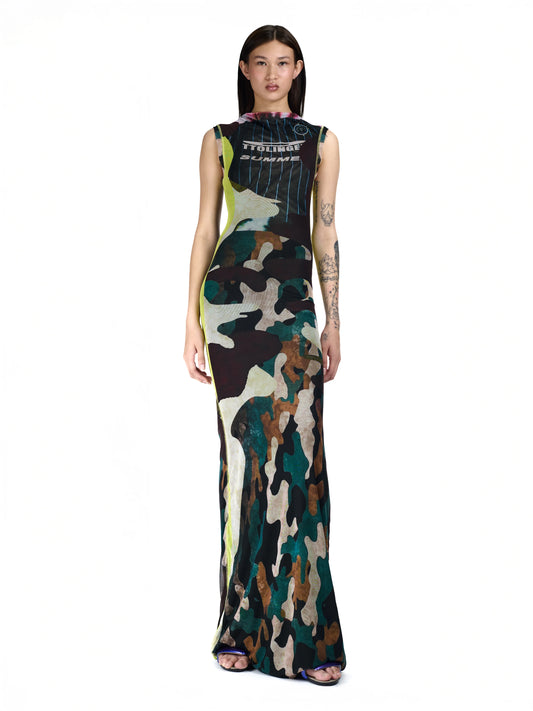 Mesh Maxi Gown - Morph Camo