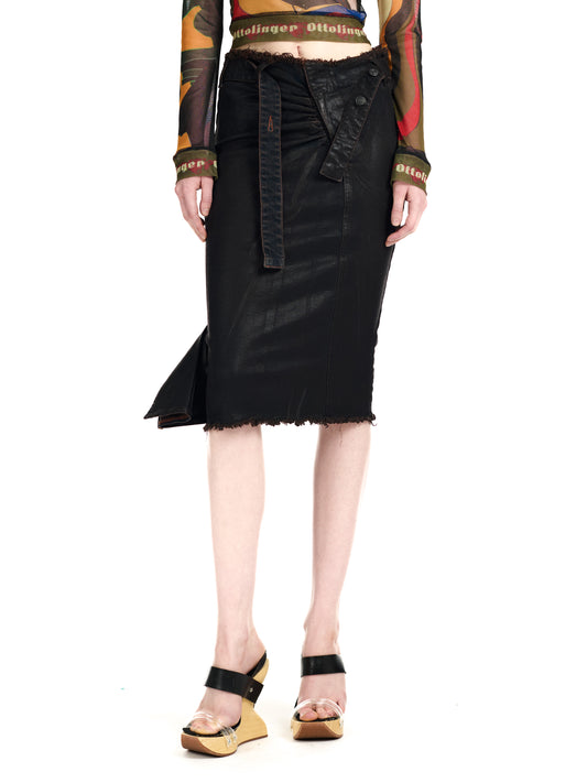 Glazed Denim Pencil Skirt Brown Overdye