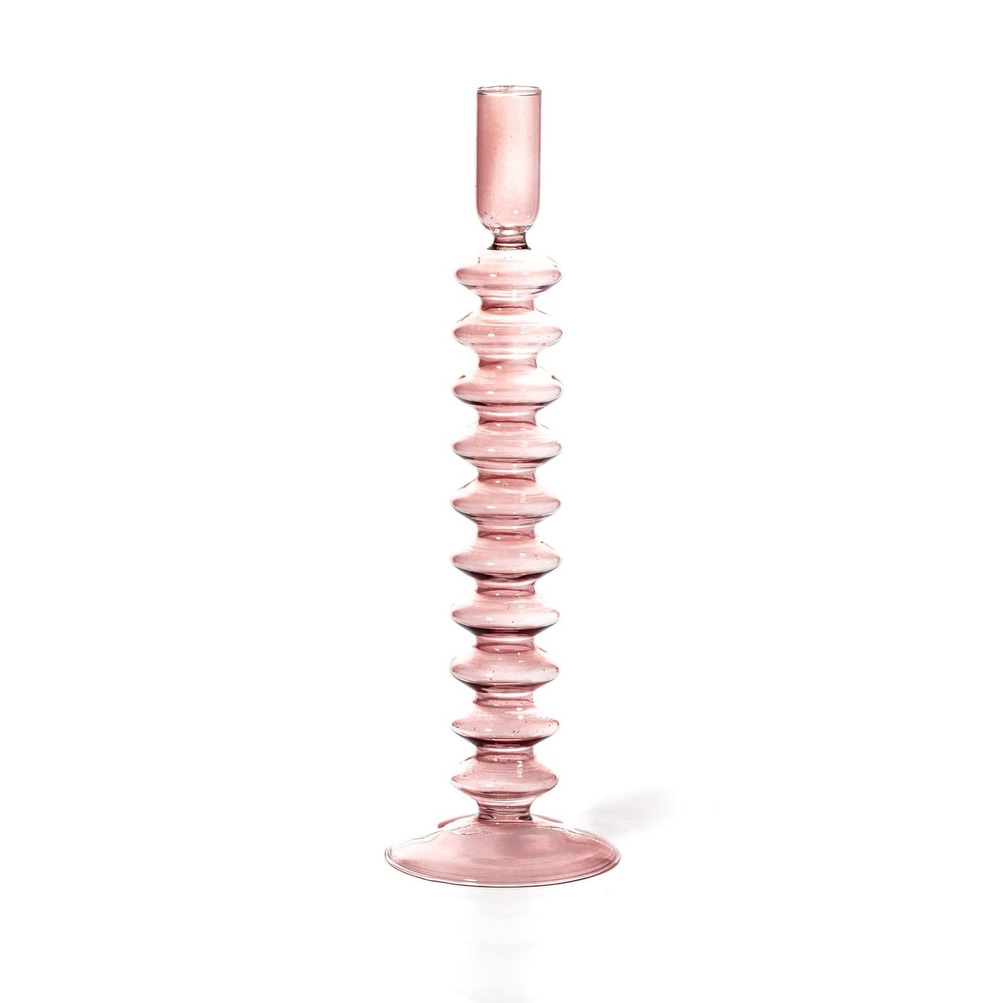Taper Candle Holder Coloured Glass Rose Quartz