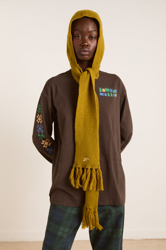 Tassel Hooded Scarf Olive