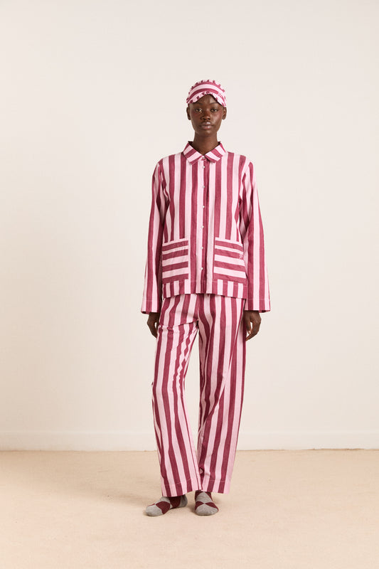 Florine PJ Set Burg/Pink Wide Stripe