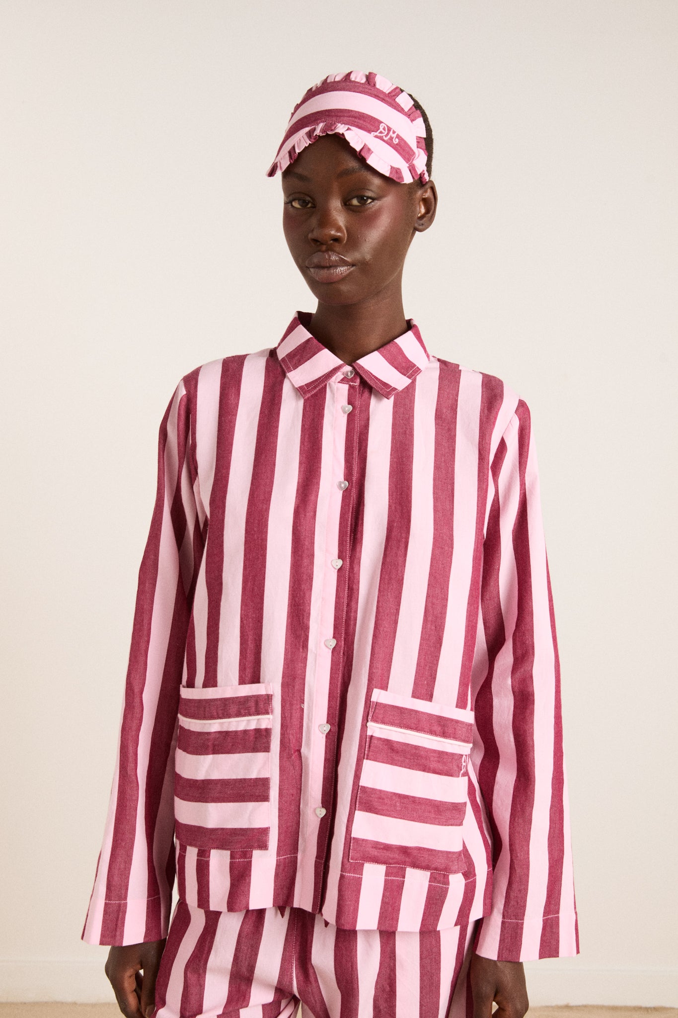 Florine PJ Set Burg/Pink Wide Stripe