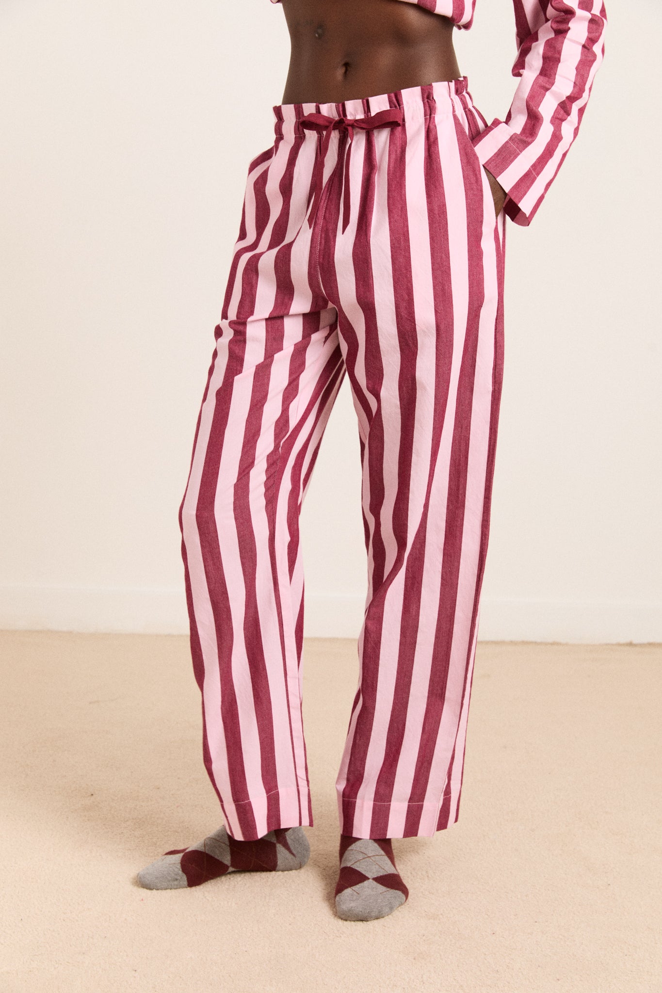 Florine PJ Set Burg/Pink Wide Stripe