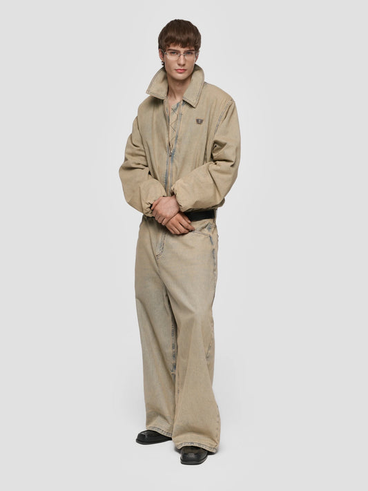 Sand Washed Balloon Denim Trousers