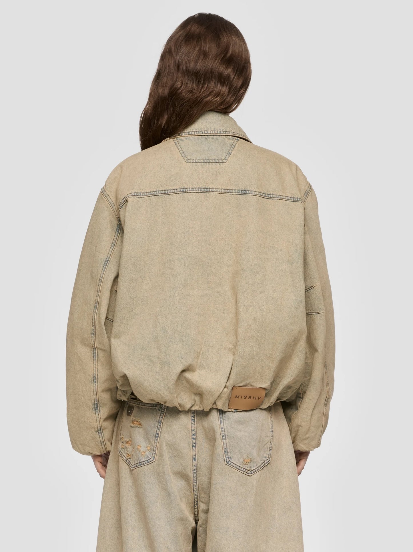 Sand Washed Bomber Denim Jacket