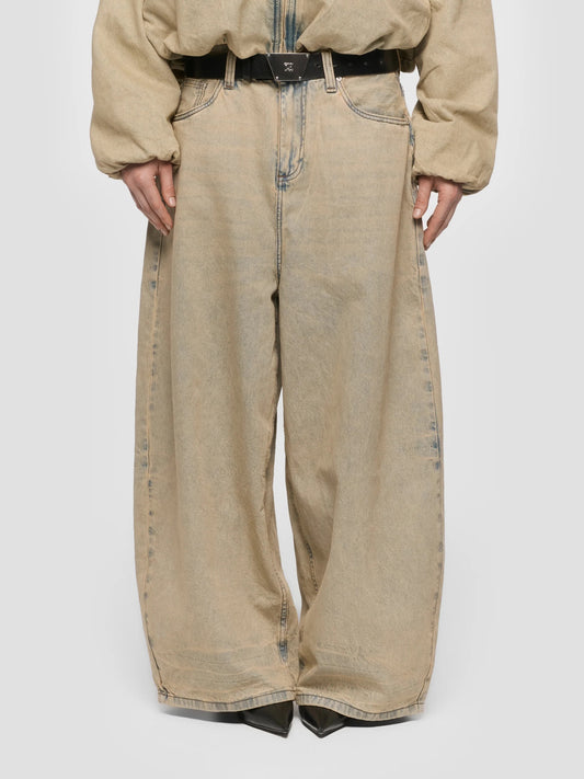 Sand Washed Balloon Denim Trousers