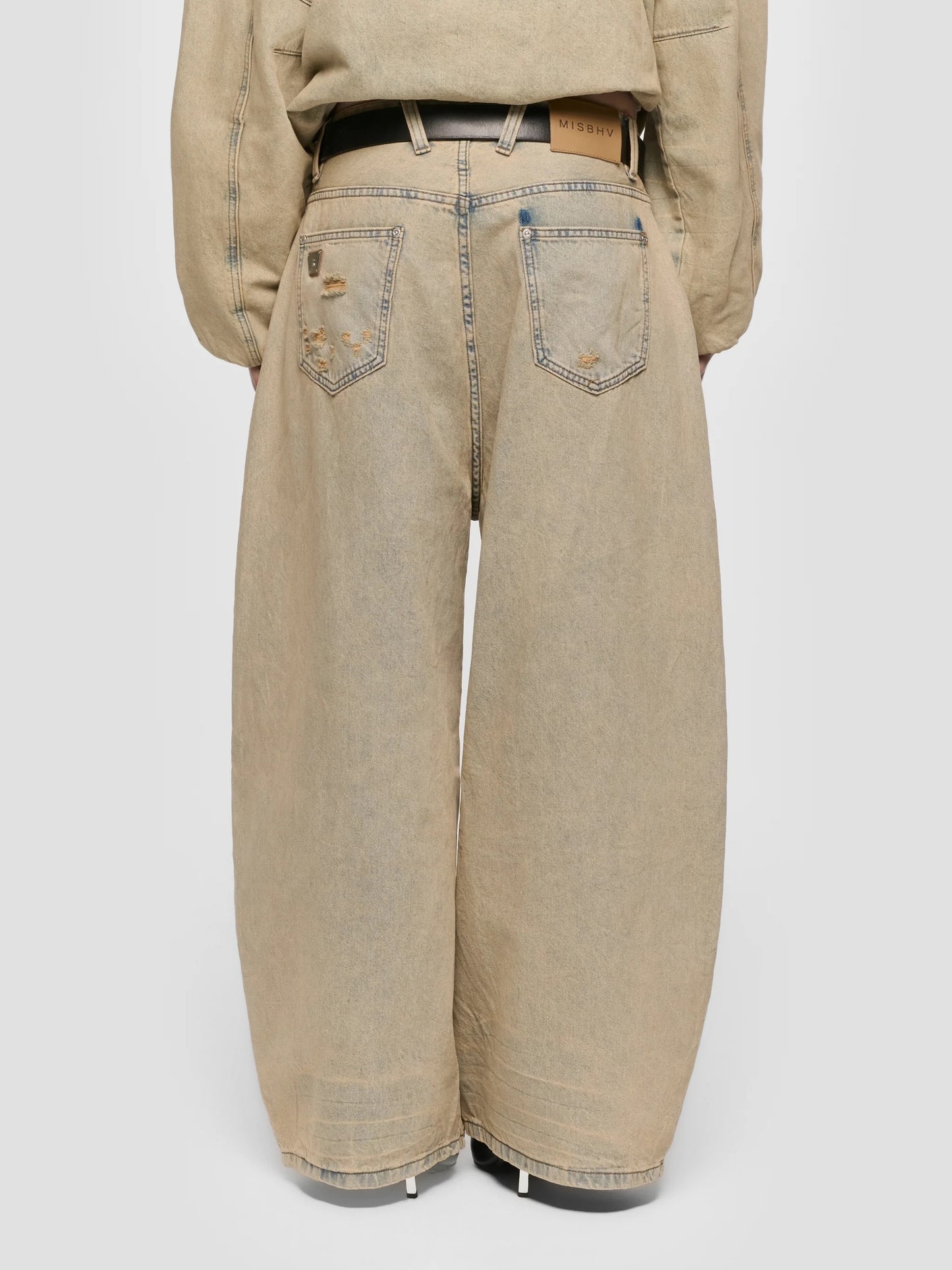 Sand Washed Balloon Denim Trousers