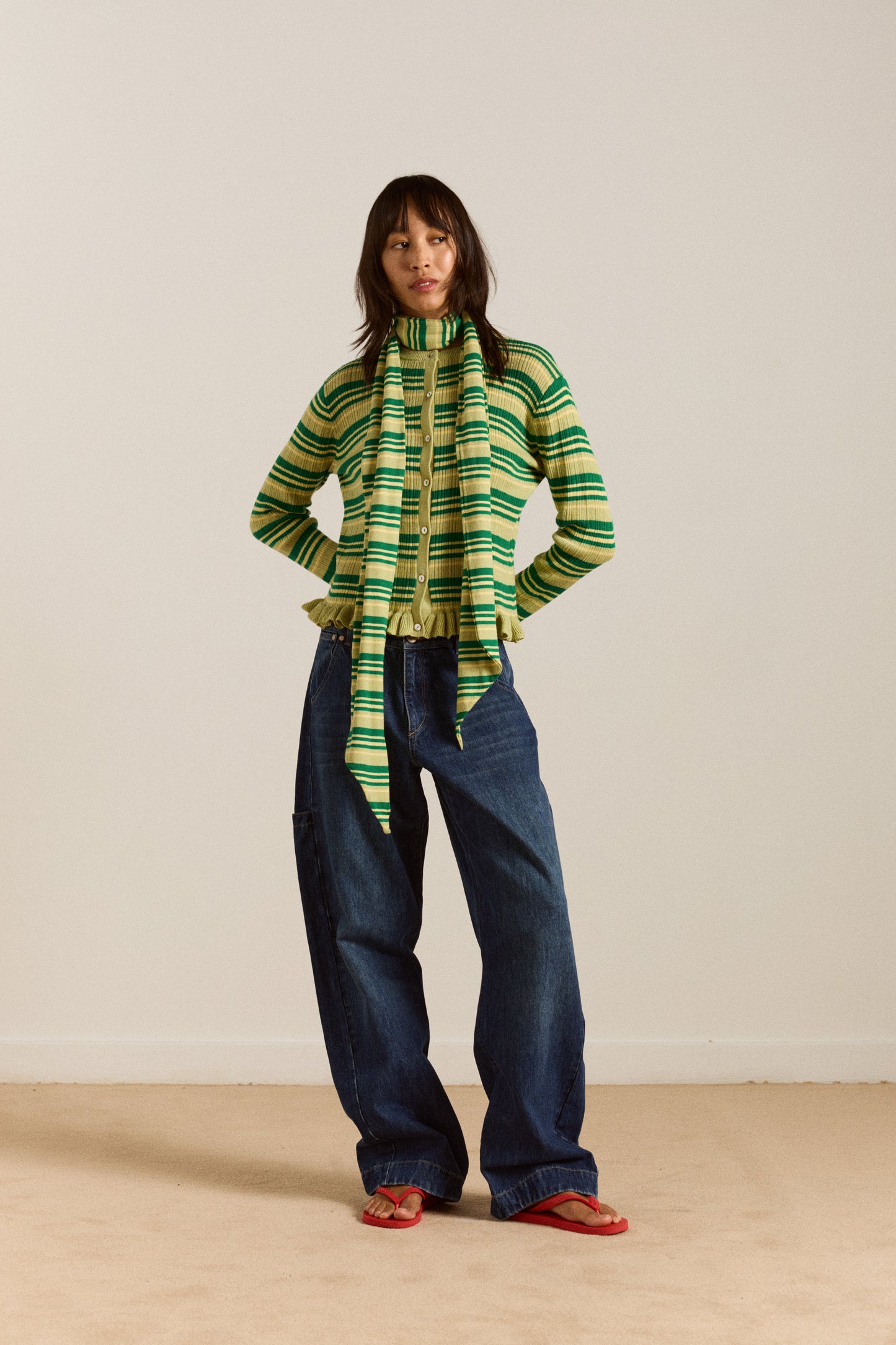 Anelis Cardigan - Green Stripe