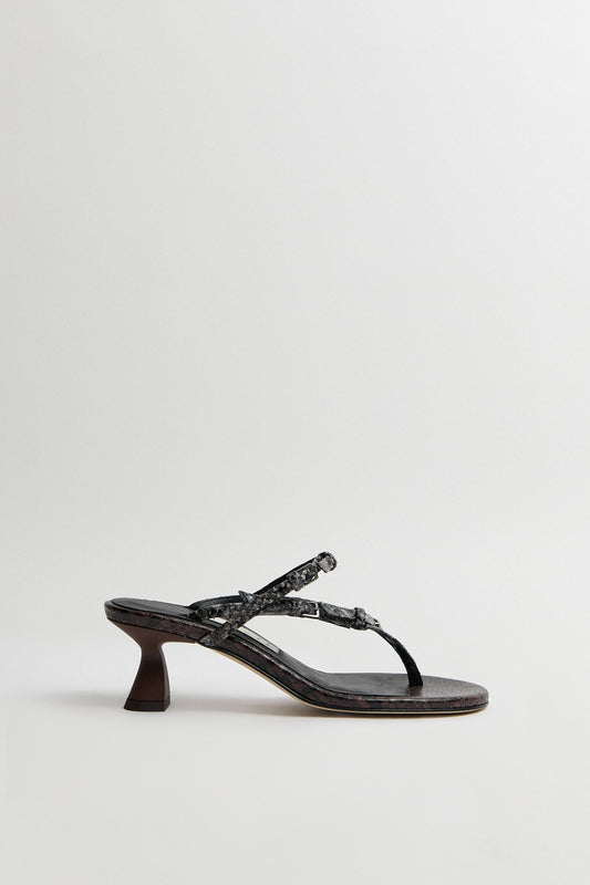 Abisai Grey Snake Embossed Leather Sandals