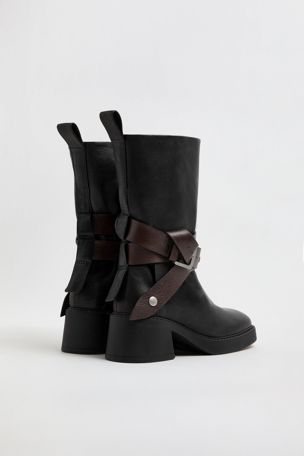 Janina Black Belted Ankle Black Leather