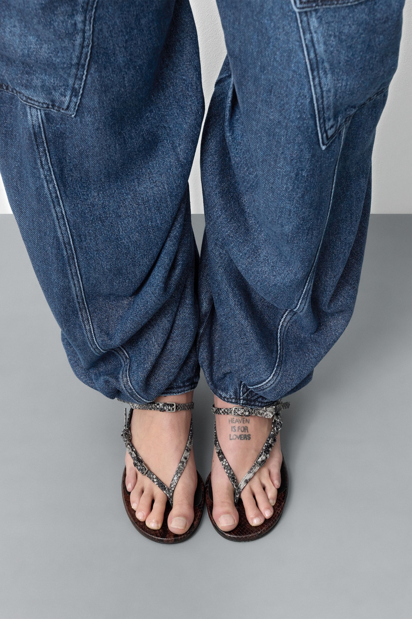 Abisai Grey Snake Embossed Leather Sandals