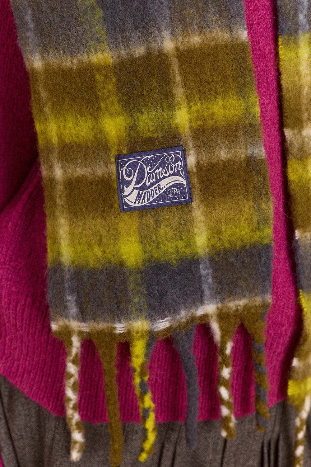 Brushed Fluffy Slim Scarf - Lark Green Check