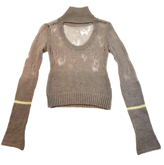 Distressed Slim Fit Turtleneck Sweater