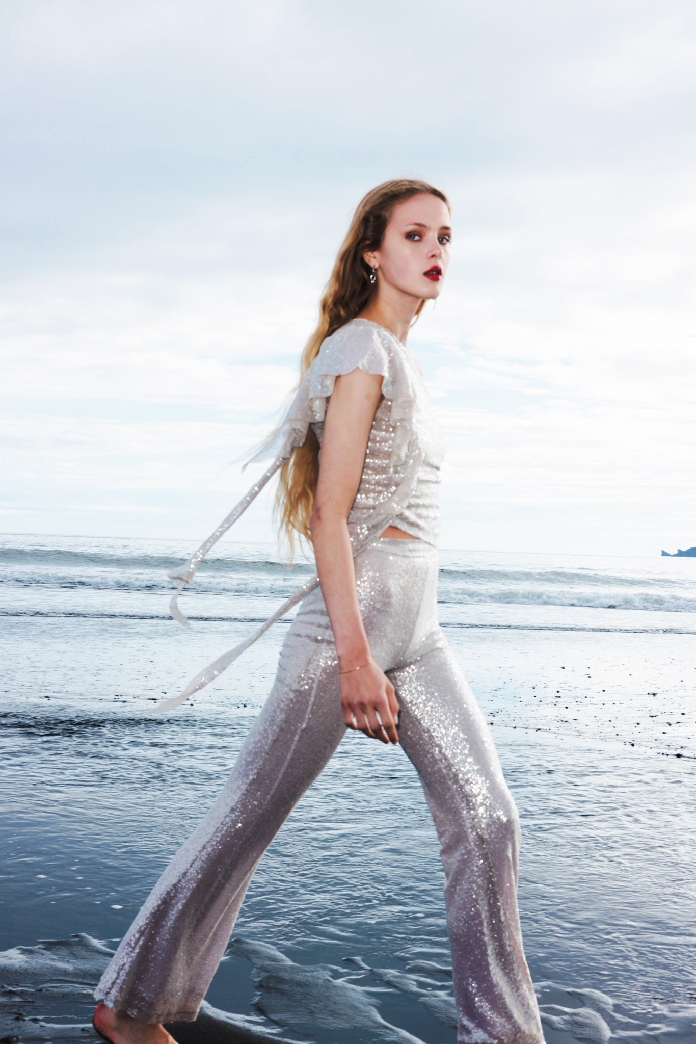 The Mirror Sequin One Shoulder Frill Top