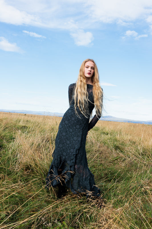 The Butterfly Dress in Grey Lace