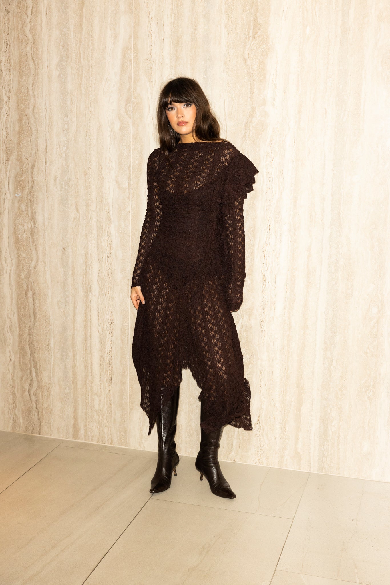 The Frill Skirt in Brown Lace