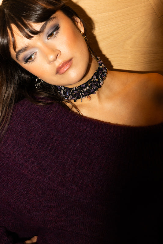 The Crochet Pearl Chocker in Purple