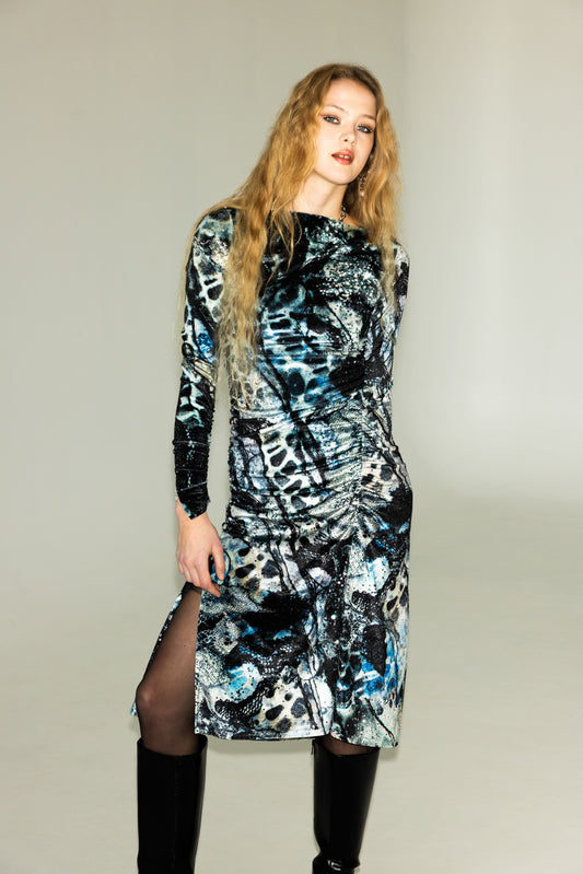 The Boatneck Dress in Mystic Fog