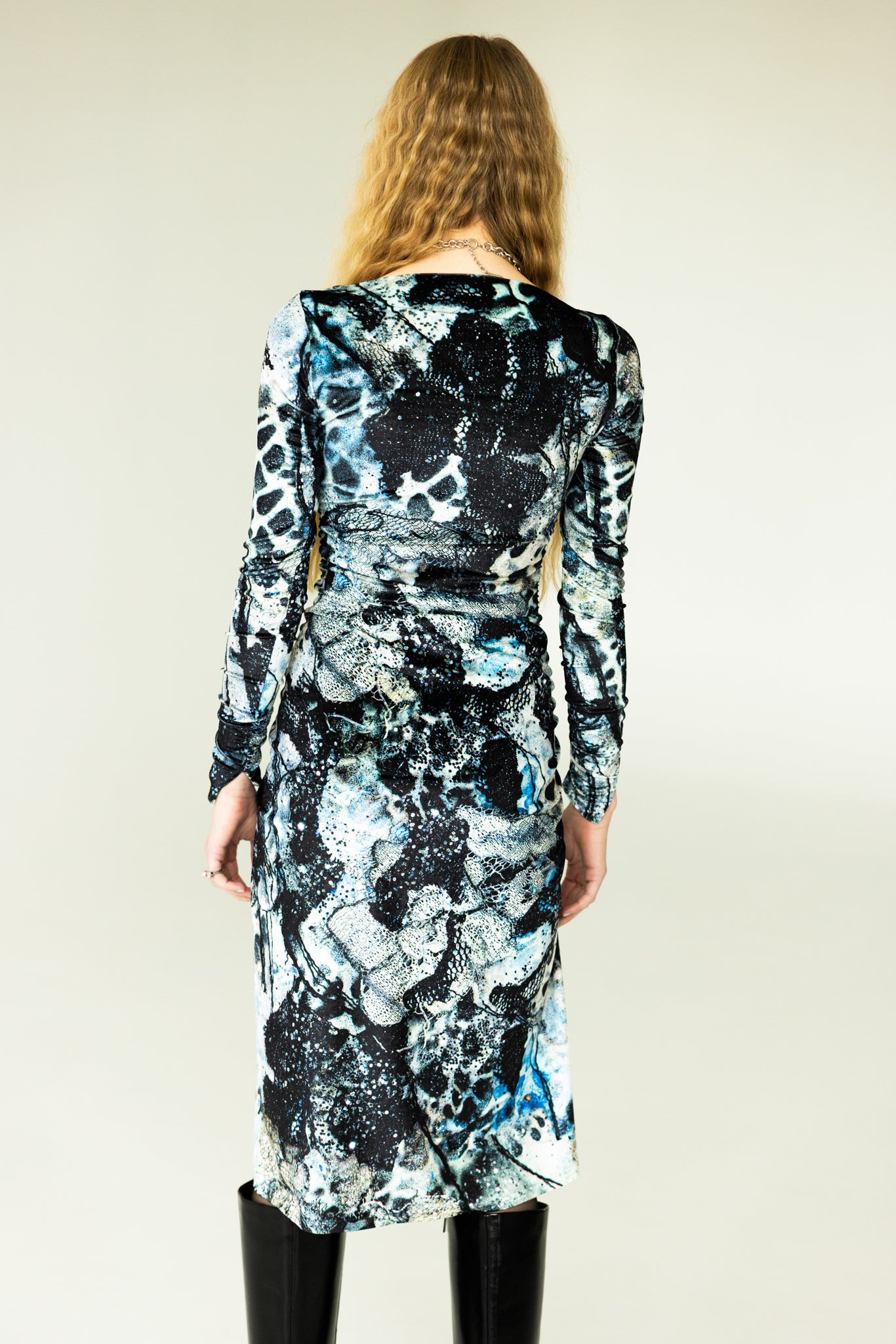 The Boatneck Dress in Mystic Fog